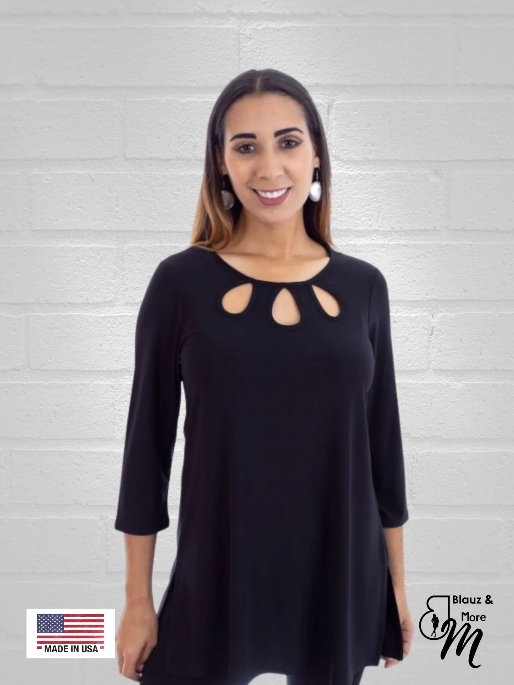 Key Hole Neckline 3/4 Sleeve Tunic - T539