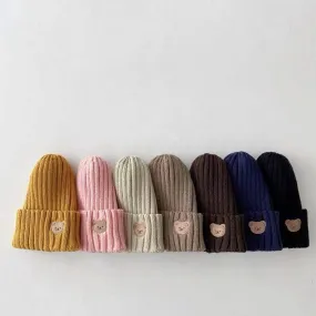 Knit Hat with Bear Head Embroidery Boys & Girls