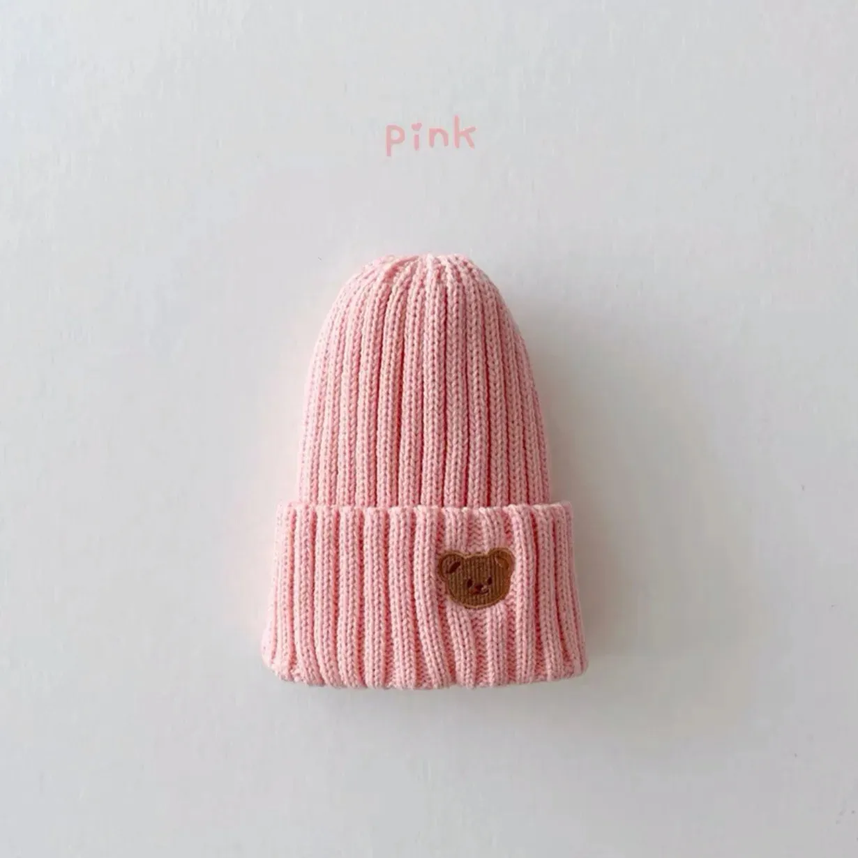 Knit Hat with Bear Head Embroidery Boys & Girls