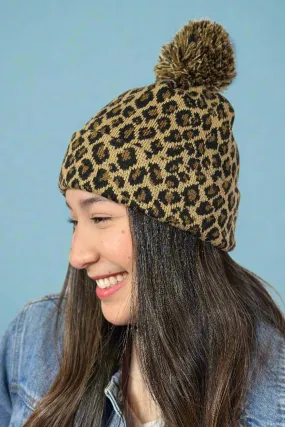 Knit Pom Pom Hat Leopard