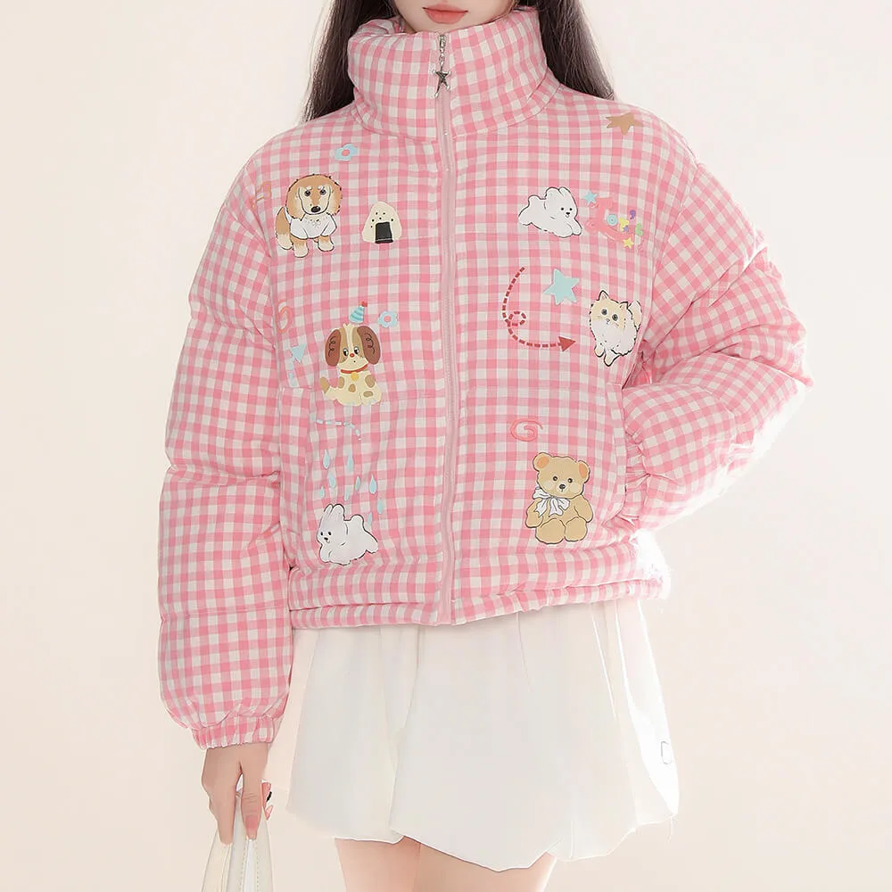 Korean Aesthetic Checker Puffer Jacket
