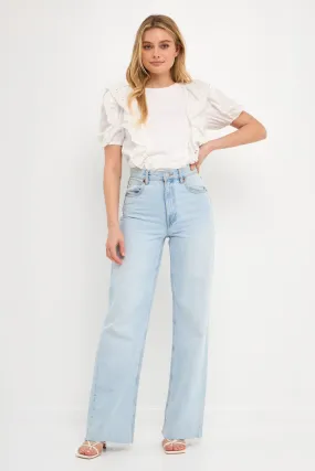 Lace Ruffle Detail Knit Top