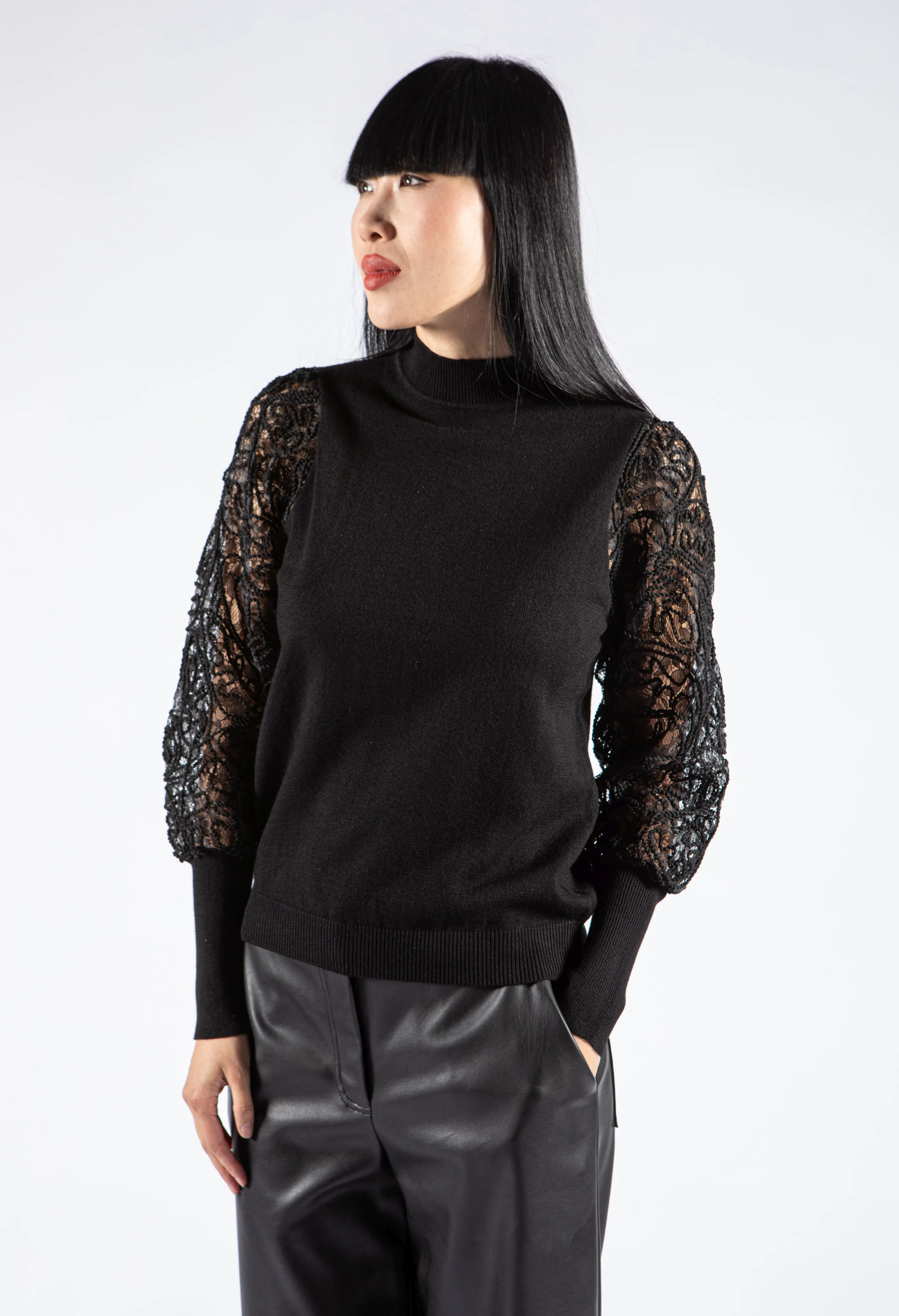 Lace Sleeve Knit Top