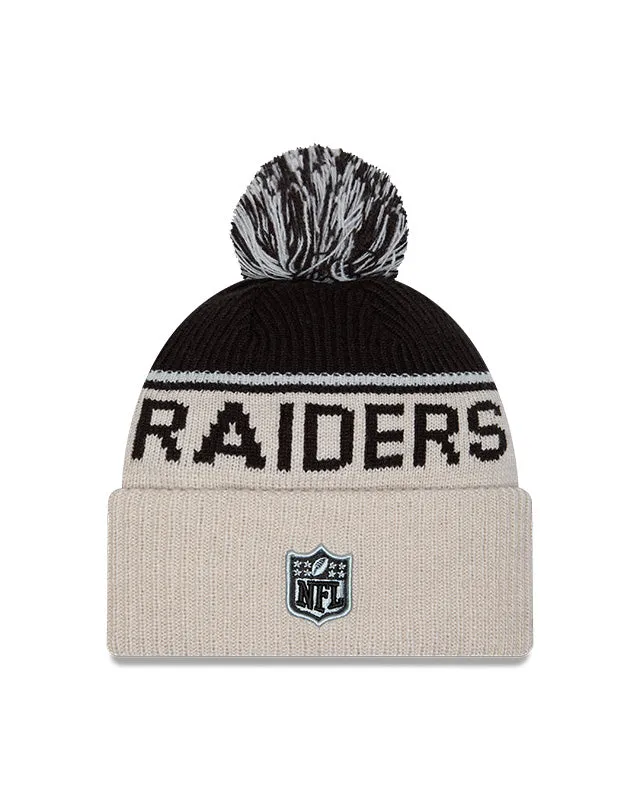 Las Vegas Raiders 2024 New Era NFL Sideline Historic Cuffed Pom Knit - Cream