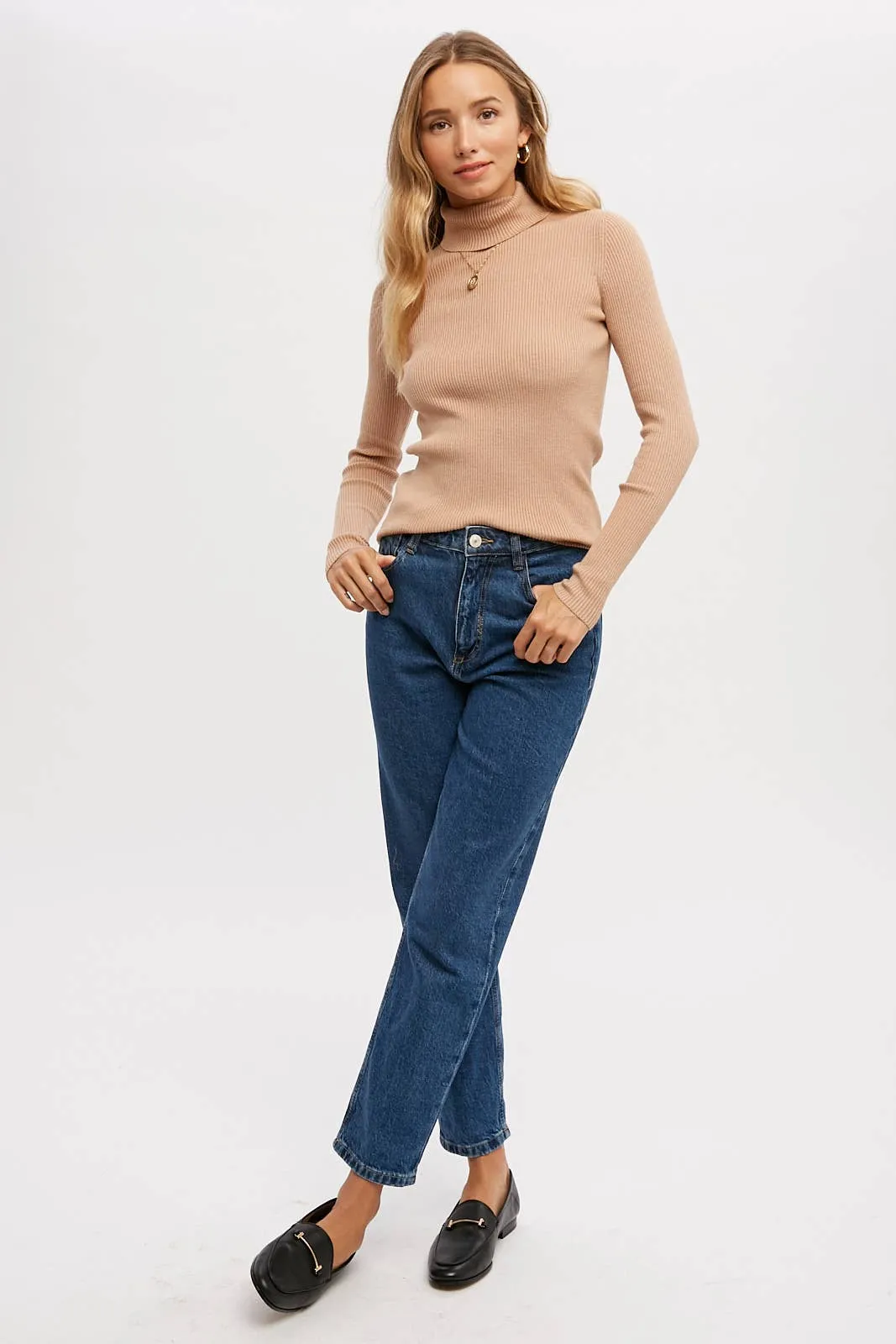 Latte Ribbed Turtleneck