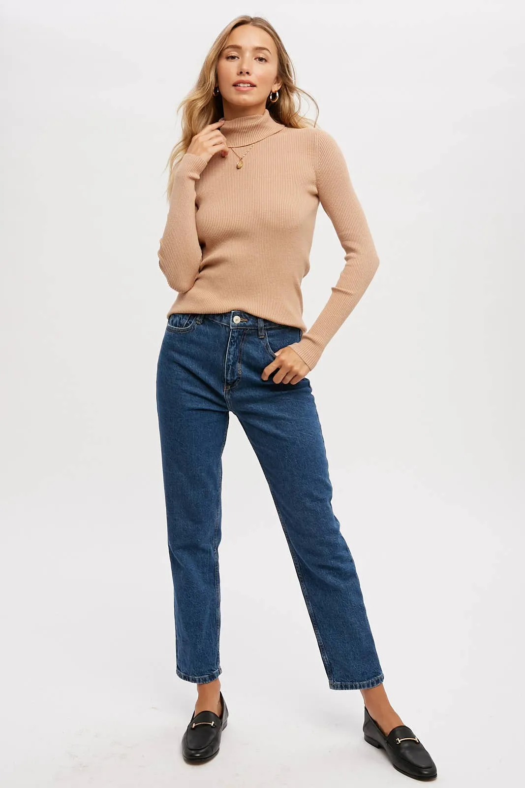 Latte Ribbed Turtleneck