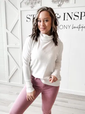 Laura Turtleneck Top w/Button Detail Cuffs