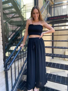 Lavina Black Side Button Pants and Tube Top Set