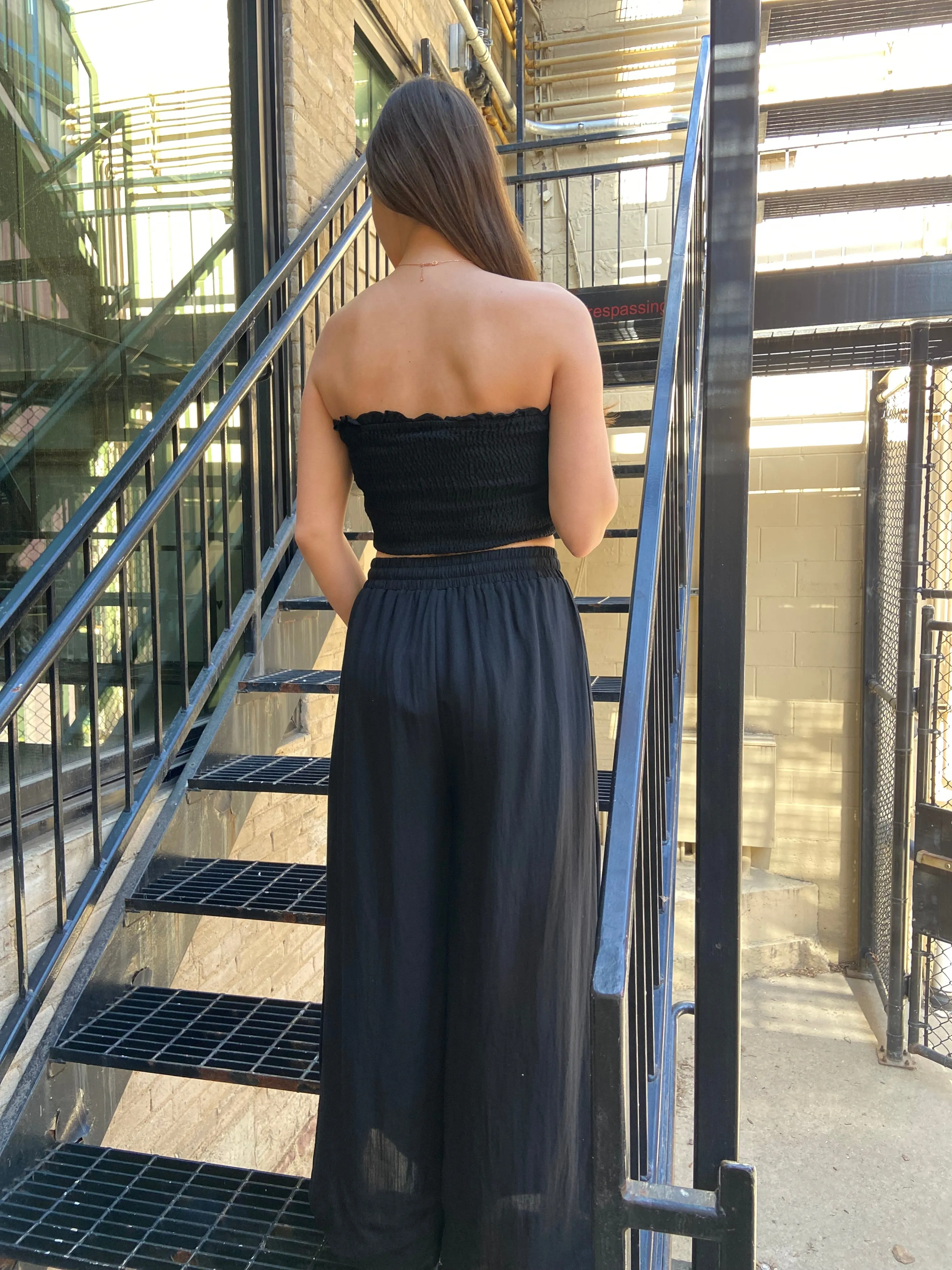 Lavina Black Side Button Pants and Tube Top Set