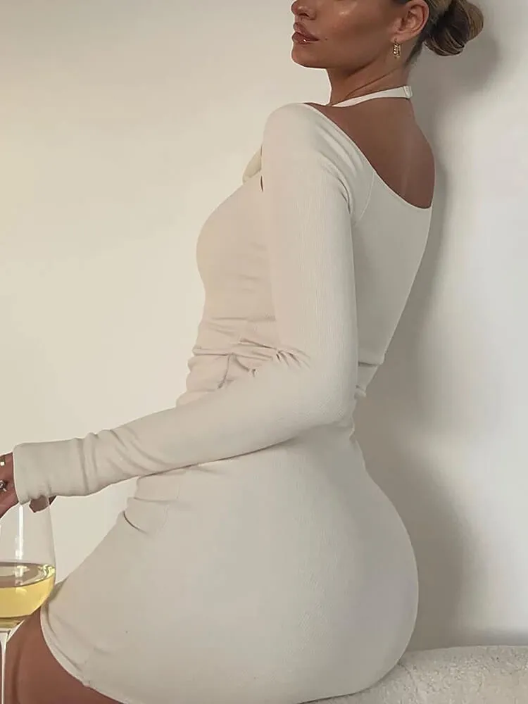 Long Sleeve Halter Neck Cutout Bodycon Mini Dresses