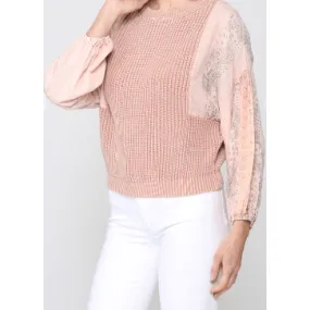 Long Sleeve Peach Sweater with Paisley, Cutwork and Embroidery