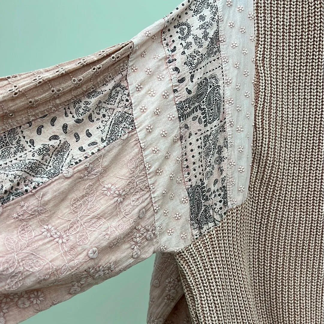 Long Sleeve Peach Sweater with Paisley, Cutwork and Embroidery