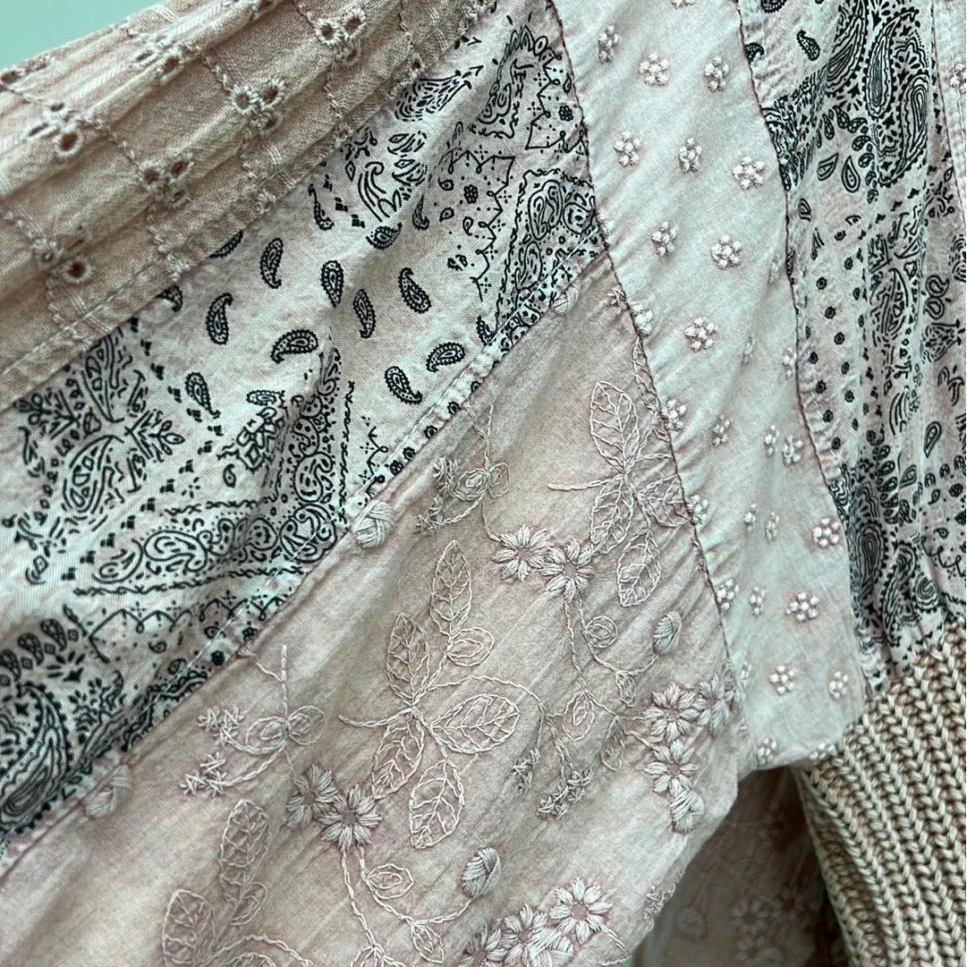 Long Sleeve Peach Sweater with Paisley, Cutwork and Embroidery