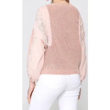 Long Sleeve Peach Sweater with Paisley, Cutwork and Embroidery