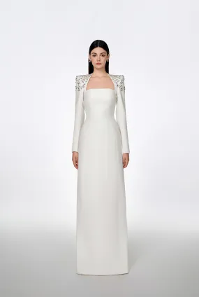 Long Sleeve Trapezoid Neckline Bodycon Full white Dress - Nina