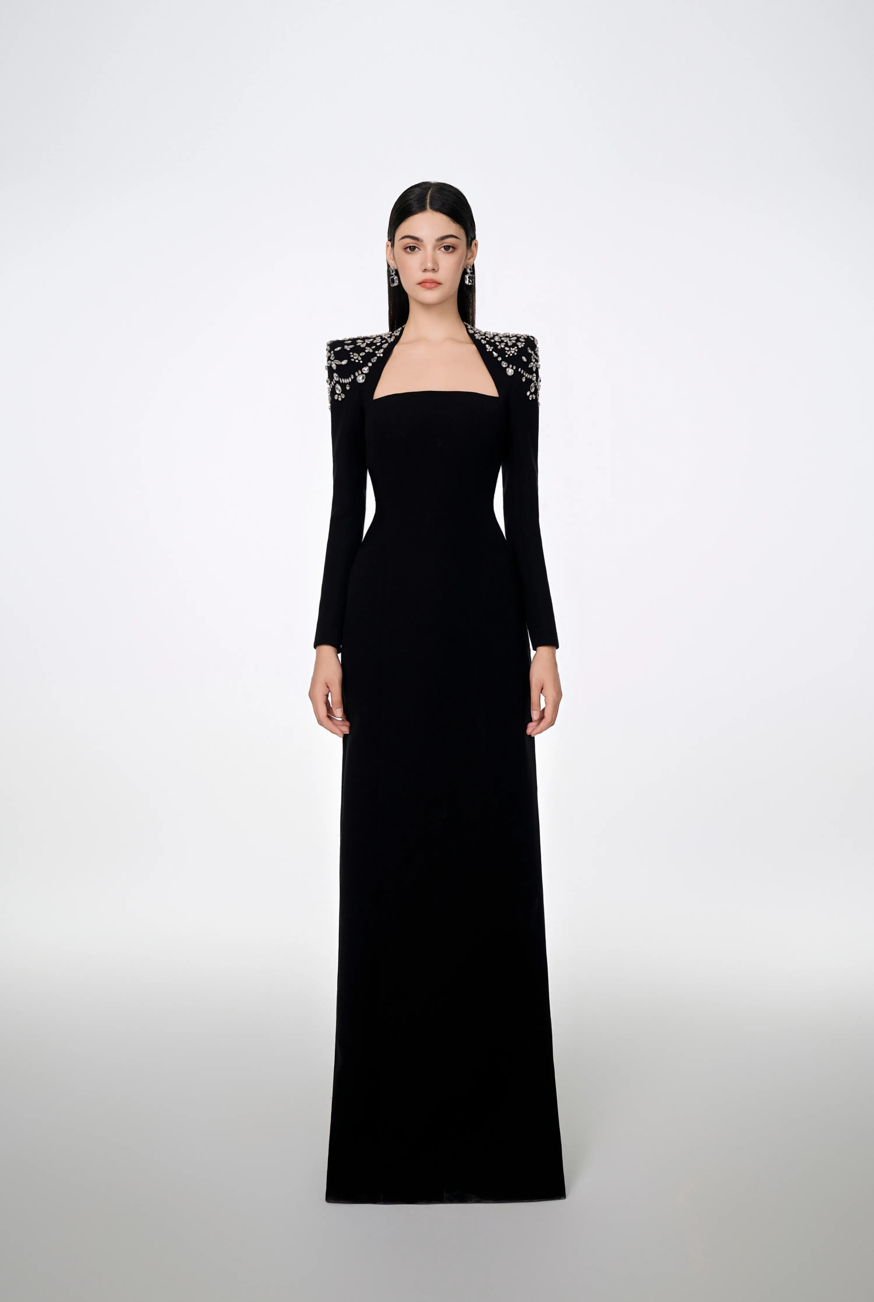 Long Sleeve Trapezoid Neckline Bodycon Full white Dress - Nina