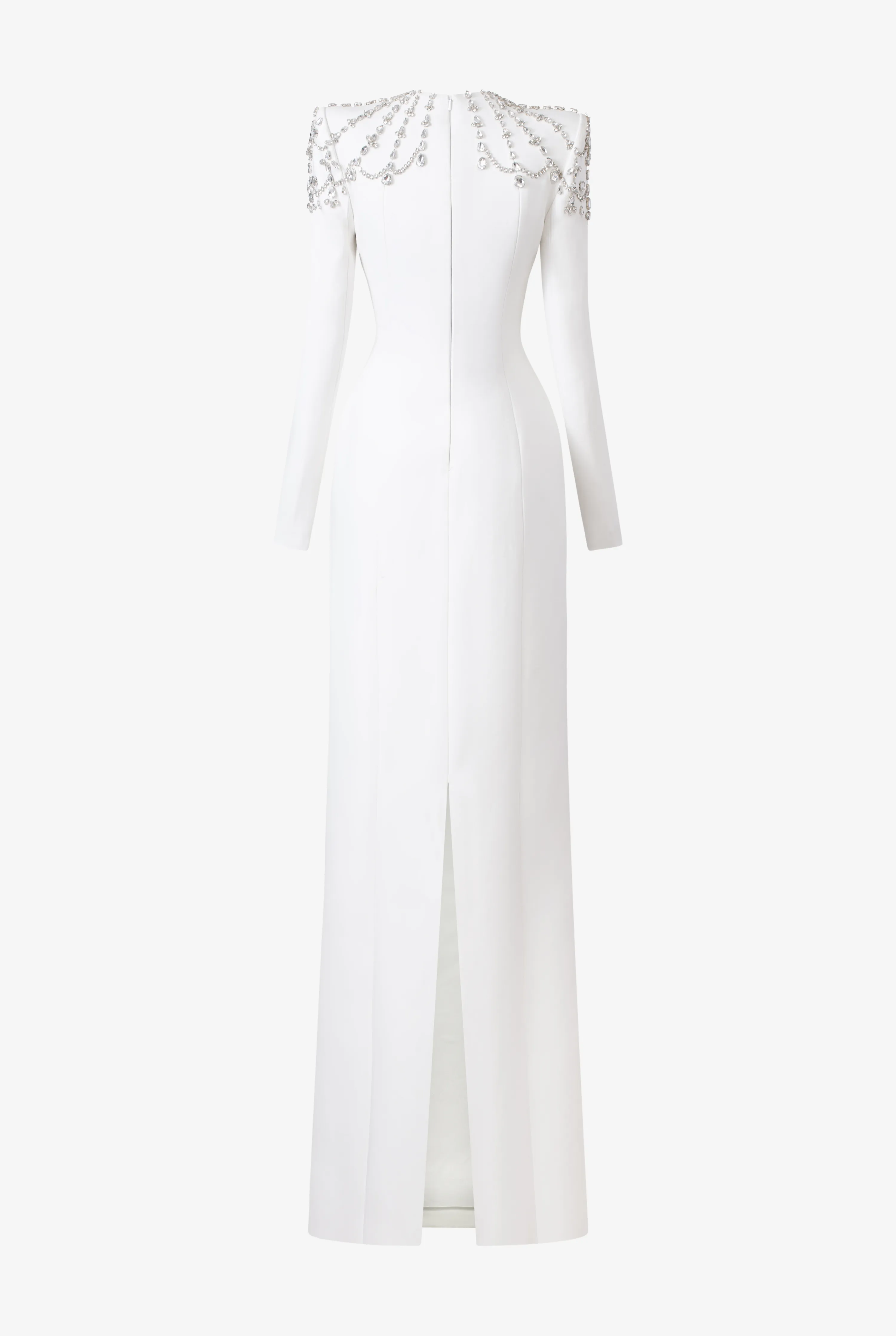 Long Sleeve Trapezoid Neckline Bodycon Full white Dress - Nina