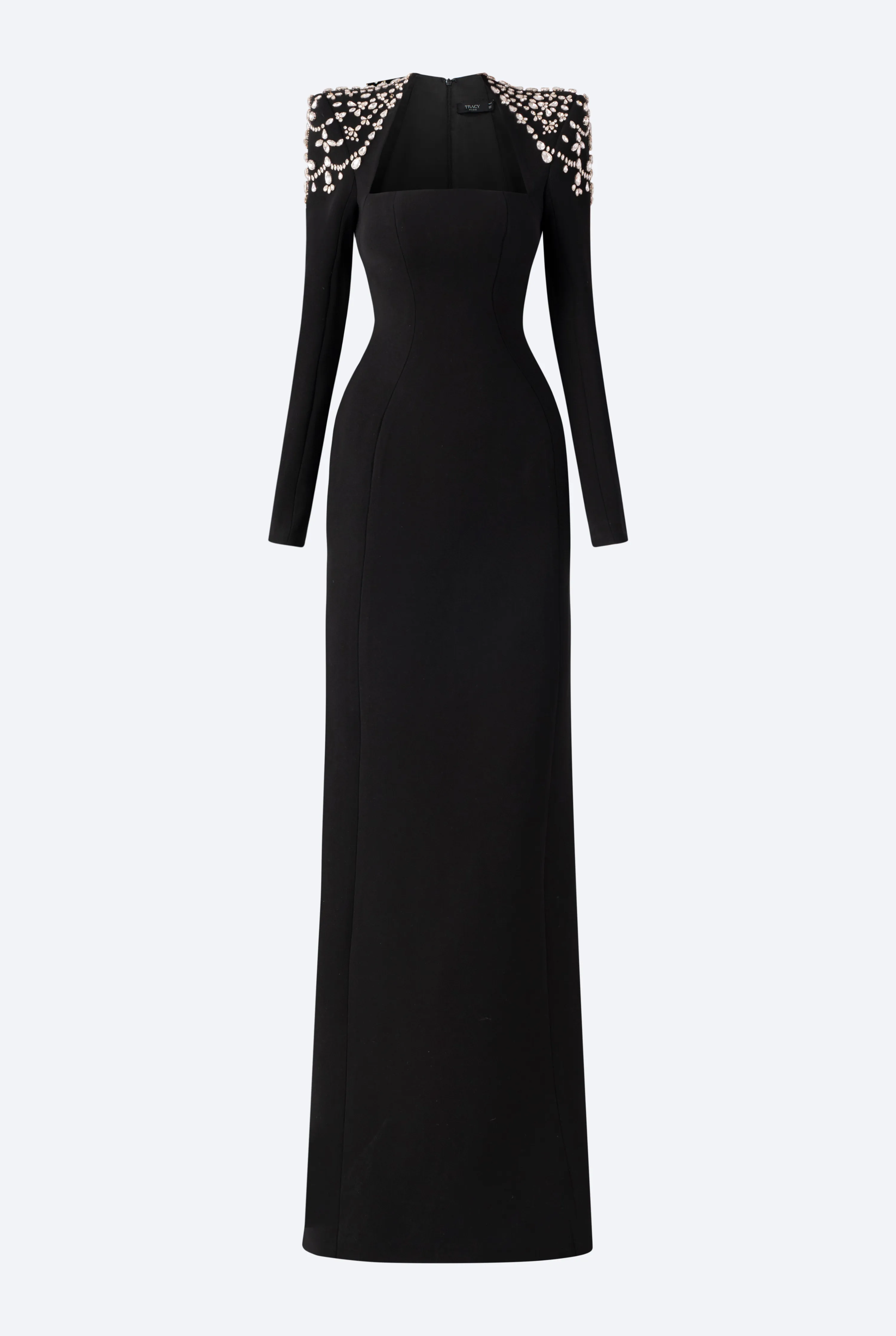 Long Sleeve Trapezoid Neckline Bodycon Full white Dress - Nina