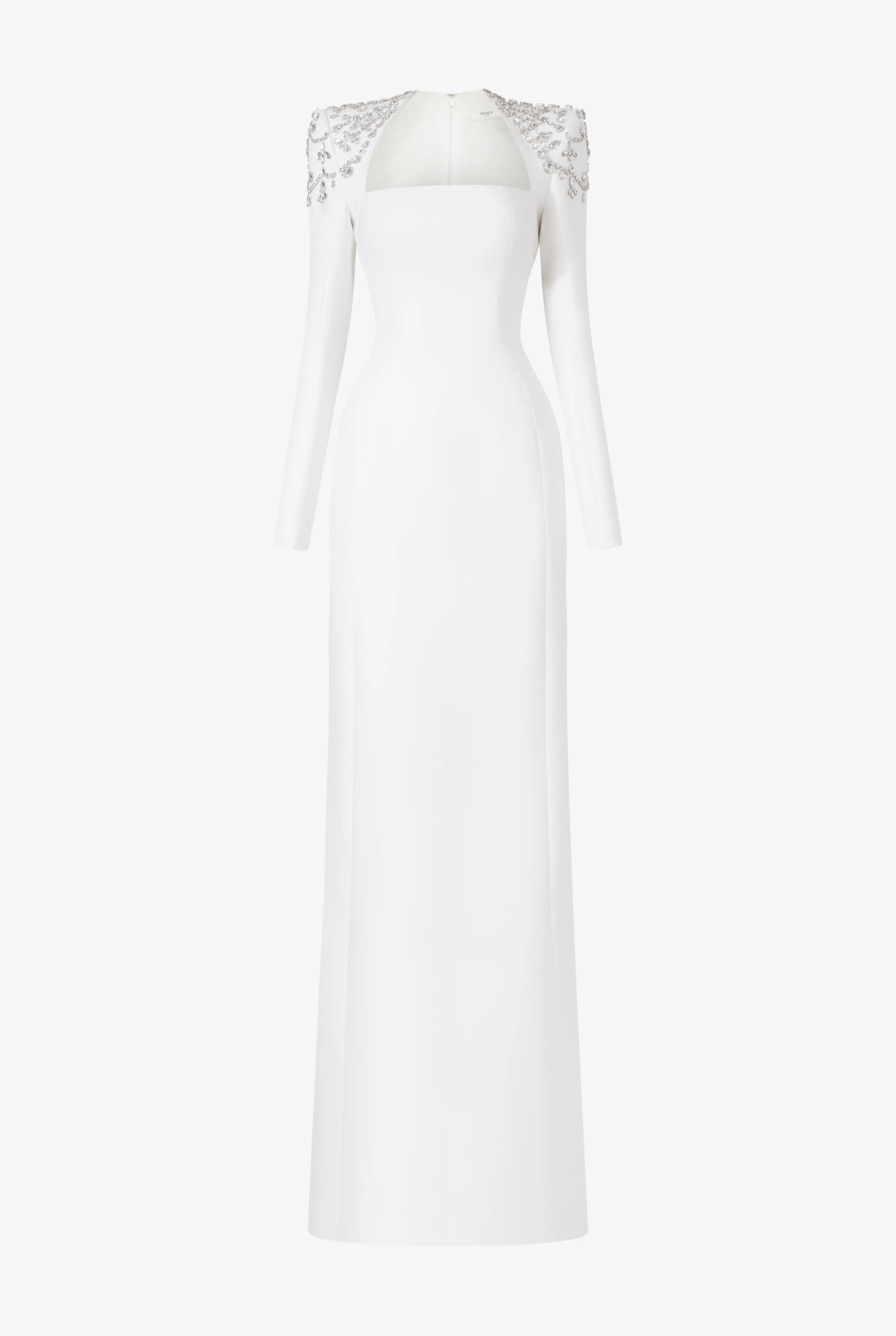 Long Sleeve Trapezoid Neckline Bodycon Full white Dress - Nina