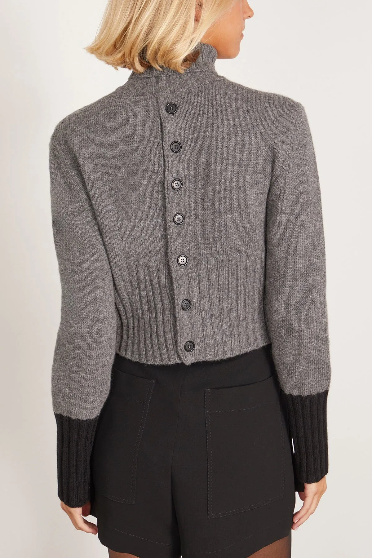 Long Sleeve Turtleneck Knit in Pewter Grey Black