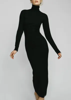 Long Sleeve Turtleneck Maxi - Black