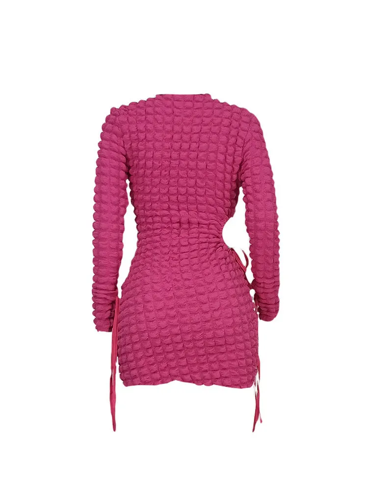 Long Sleeves Cut-Out Bubble Mini Dresses