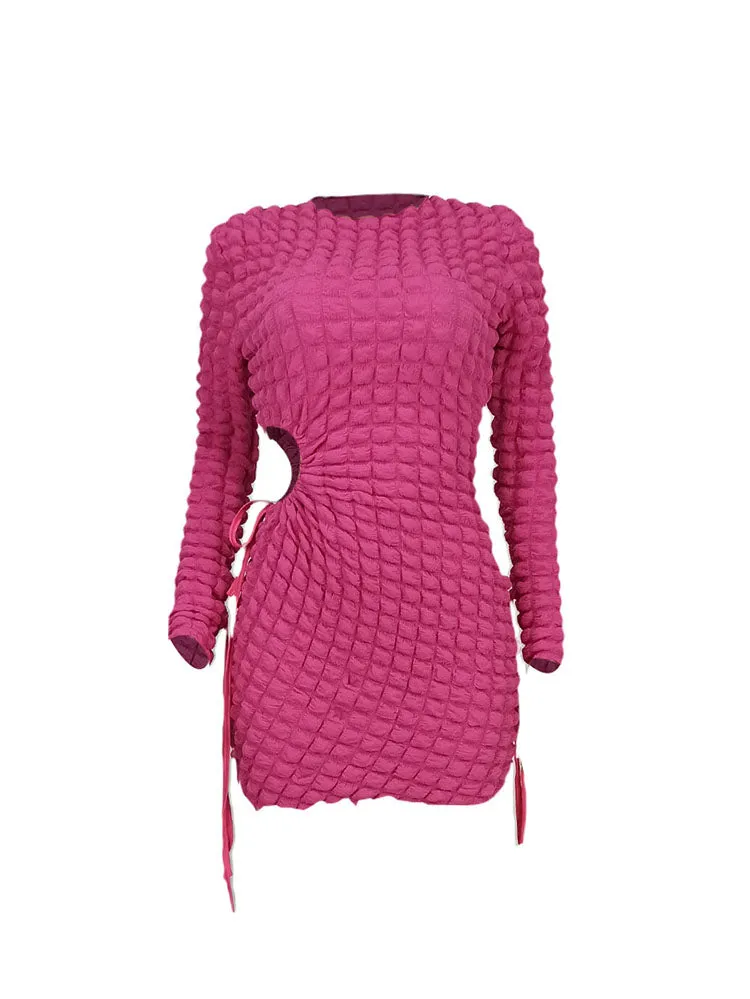 Long Sleeves Cut-Out Bubble Mini Dresses