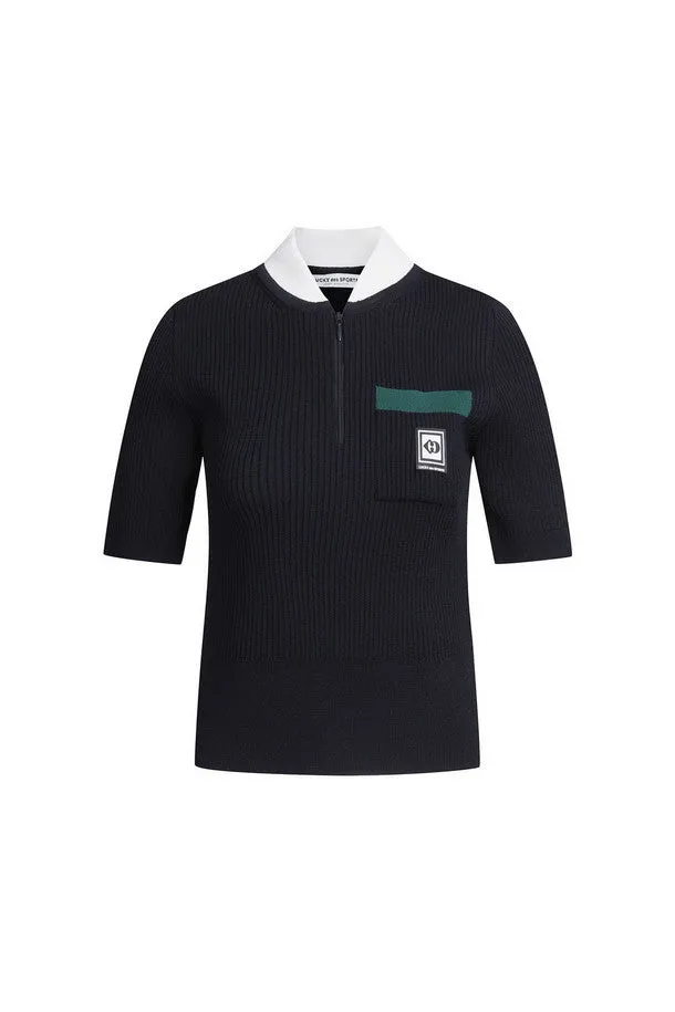 [LUCKY des SPORTS] Zip-up Half Sleeve Knit Pullover