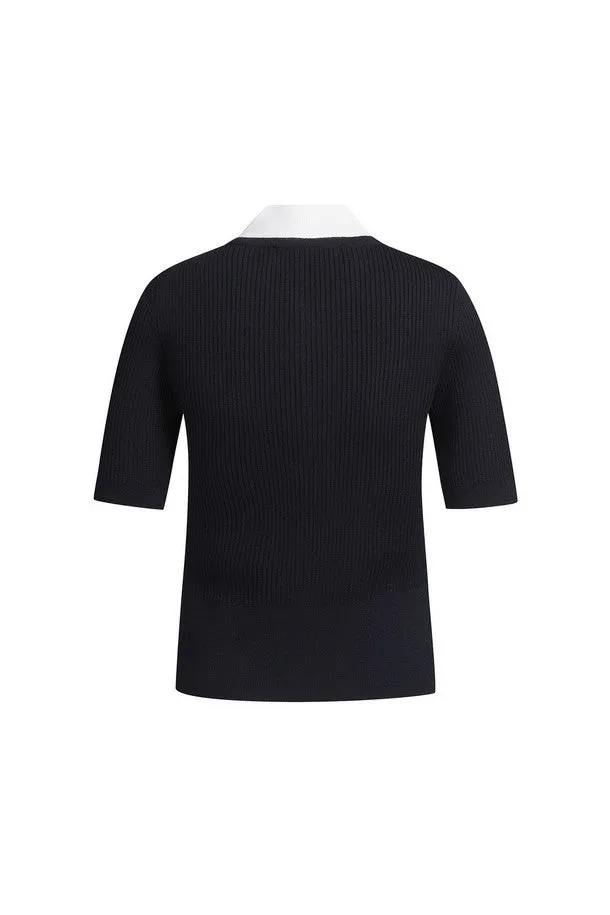 [LUCKY des SPORTS] Zip-up Half Sleeve Knit Pullover