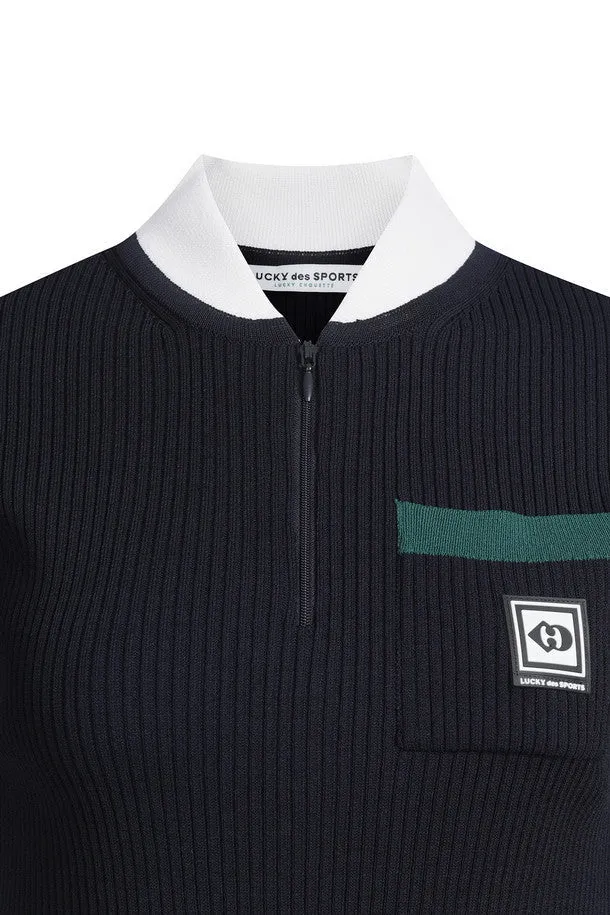 [LUCKY des SPORTS] Zip-up Half Sleeve Knit Pullover