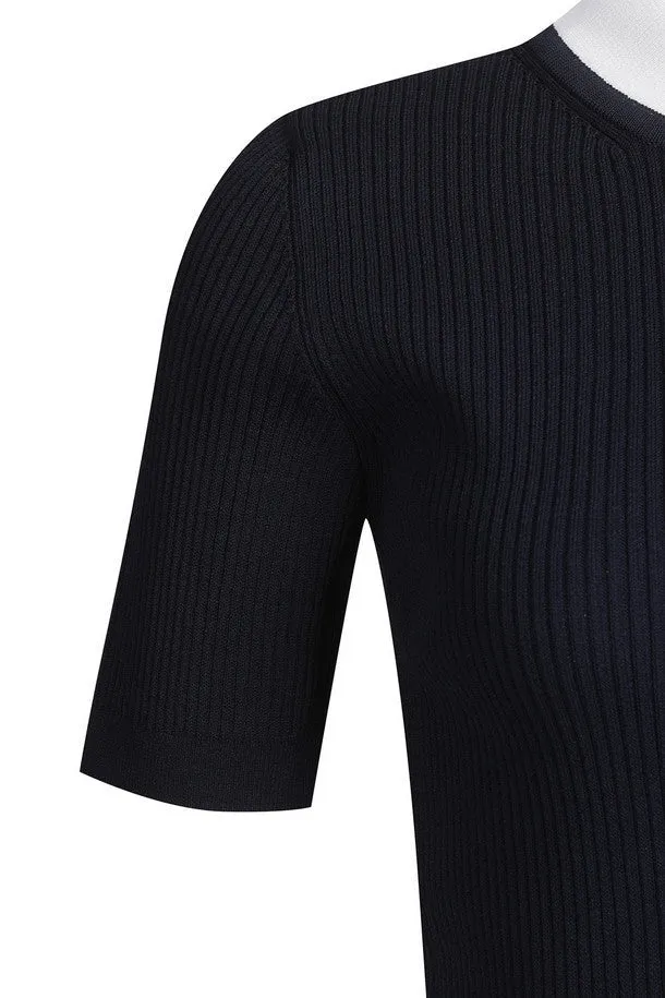 [LUCKY des SPORTS] Zip-up Half Sleeve Knit Pullover