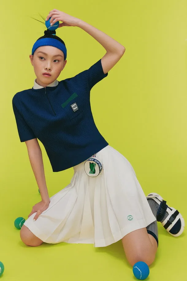 [LUCKY des SPORTS] Zip-up Half Sleeve Knit Pullover