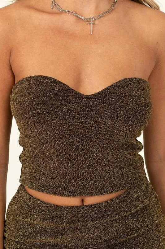 lurex knit strapless top