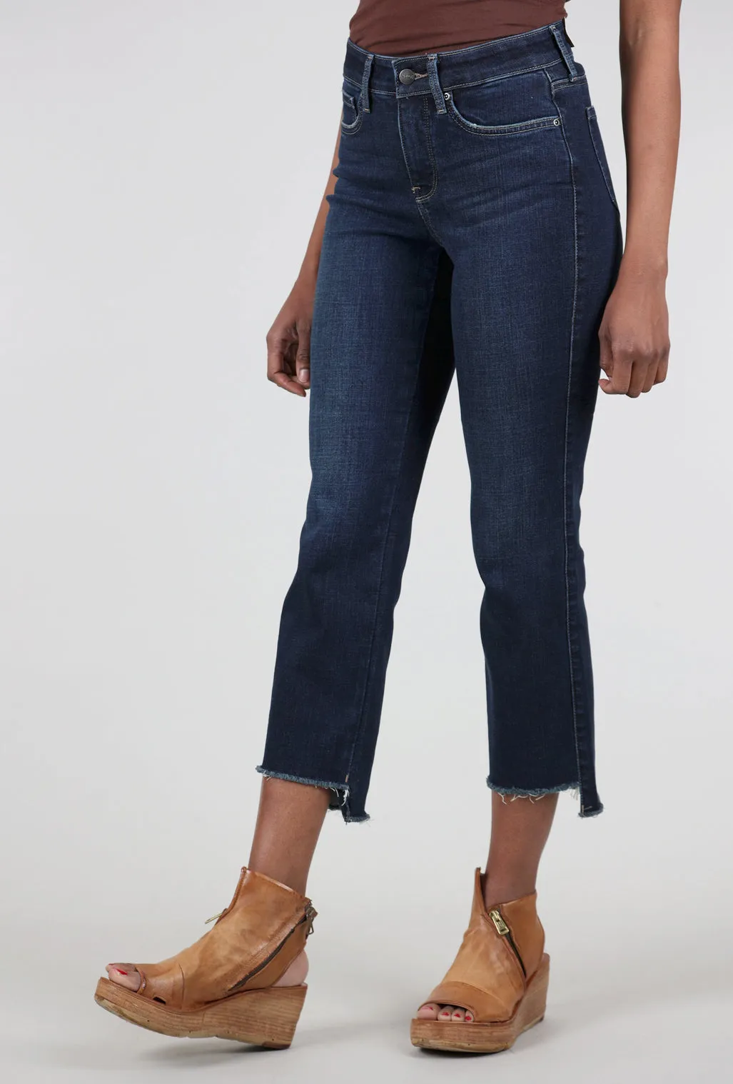 Marilyn Ankle Raw Cut Step Hem Denim, Lotus Garden Blue