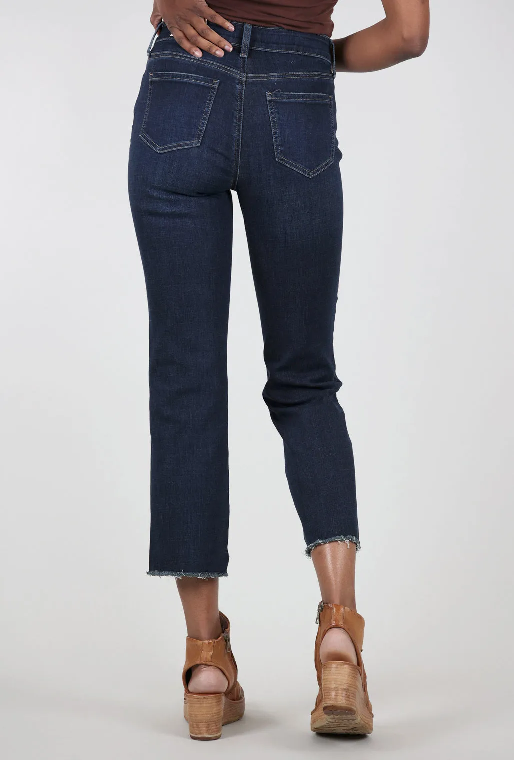 Marilyn Ankle Raw Cut Step Hem Denim, Lotus Garden Blue