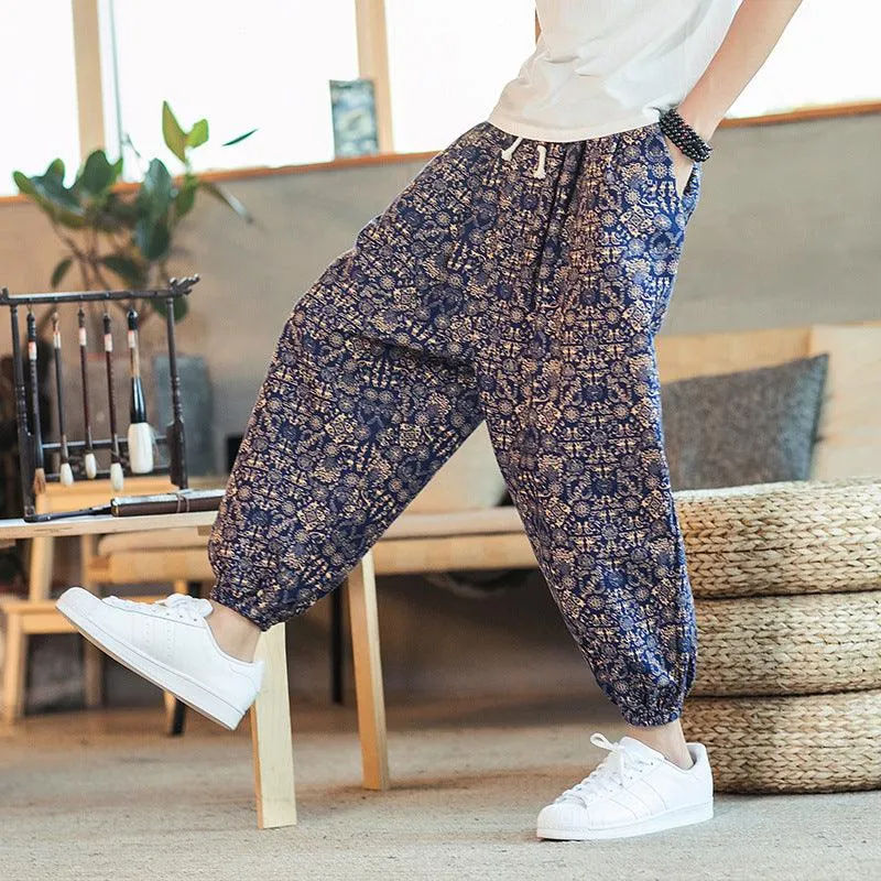 Men’s Casual Loose Printed Pants - Cotton Linen