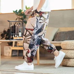 Men’s Casual Loose Printed Pants - Cotton Linen