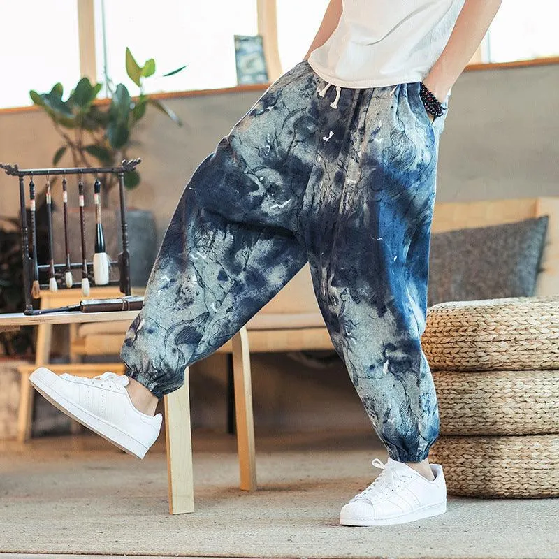 Men’s Casual Loose Printed Pants - Cotton Linen