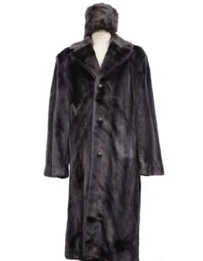 Mens Overcoat -Mens Long Wool Topcoats- Topcoat For Men-Men's Long Length Faux Fur Coat Full Length Overcoat ~ Long Men's Dress Topcoat - Winter Coat  Matching Hat Brown