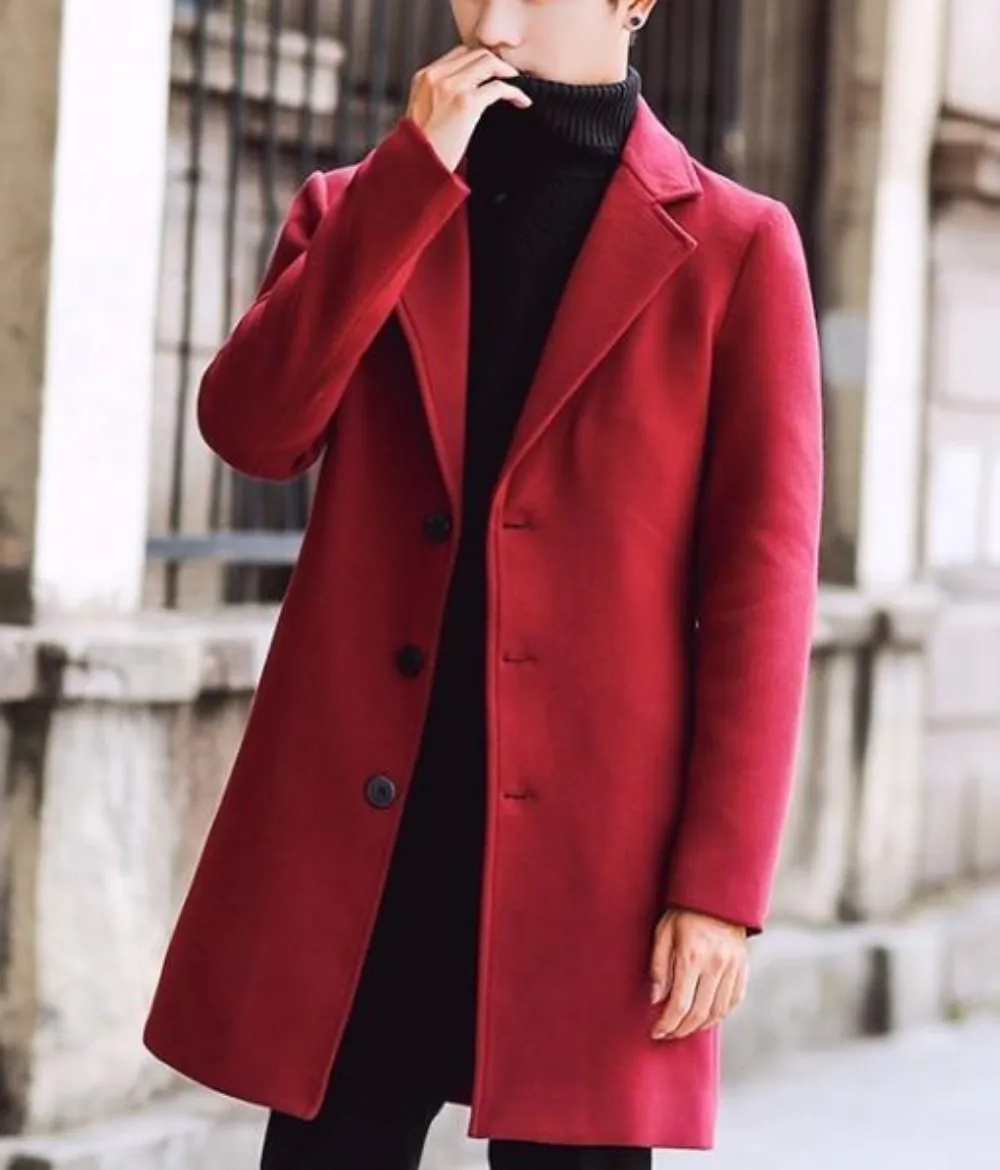 Mens Slim Fit Mid Length Overcoat in Black
