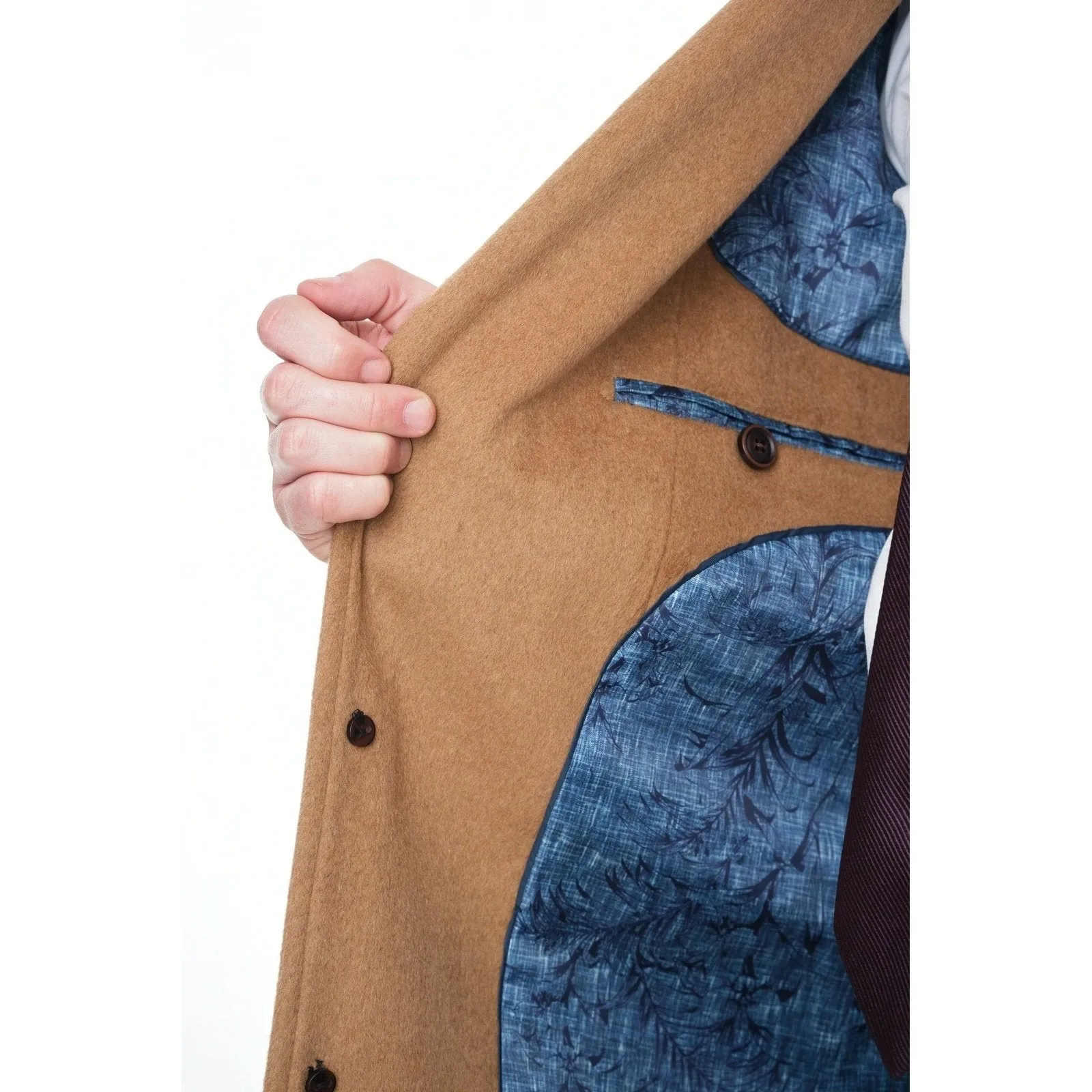 Men's Wool Cashmere Single Breasted Camel Tan 3/4 Length Car Coat Top Coat