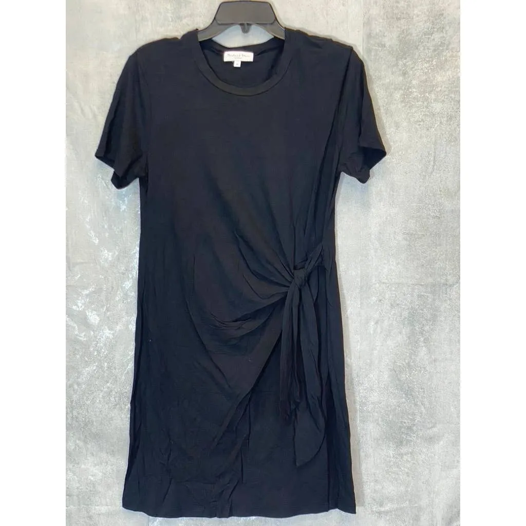 MICHAEL STARS Women's Solid Black Twist Waist Short Sleeve Mini Bodycon Dress SZ M