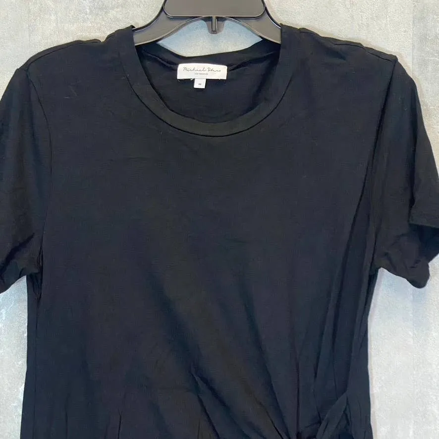 MICHAEL STARS Women's Solid Black Twist Waist Short Sleeve Mini Bodycon Dress SZ M