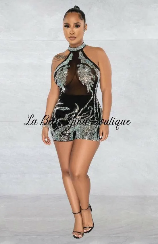 Mila Gauze Perspective Ironing Sleeveless Shorts Jumpsuit-Black-FINAL SALE