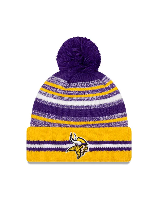Minnesota Vikings New Era 2021 NFL Sideline - Sport Official Pom Cuffed Knit Hat - Gold/Purple