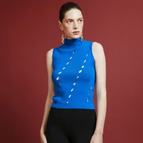 Nathalie Blue Tank Top with Hole Detailed Collar