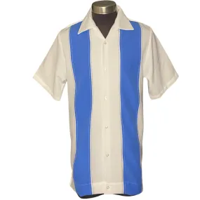 Nifty50's Bodgie Double Panel Men's Retro Bowling Shirts White/Lagoon