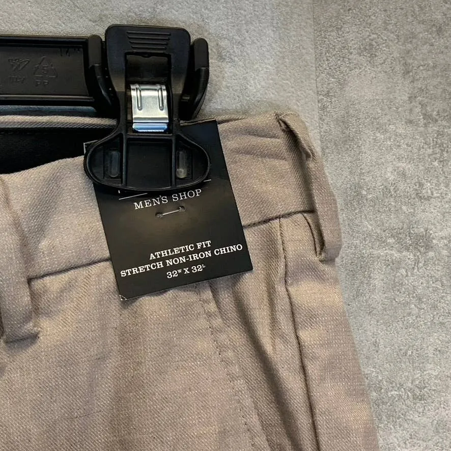 NORDSTROM Men's Grey Taupe Dobby Textured Non-Iron Athletic Fit Chino Pants SZ 32X32