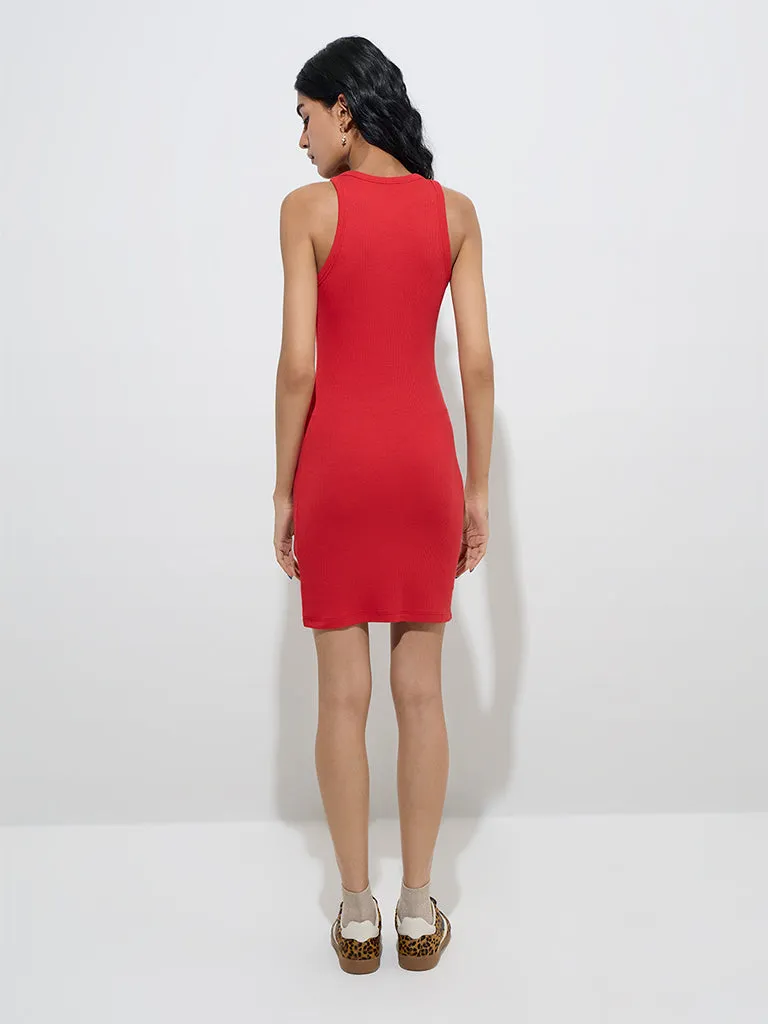 Nuon Red Ribbed-Textured Bodycon Dress