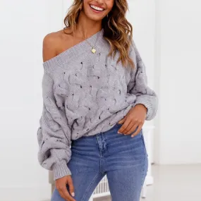 Off Shoulder Long Sleeve Knitting Sweaters